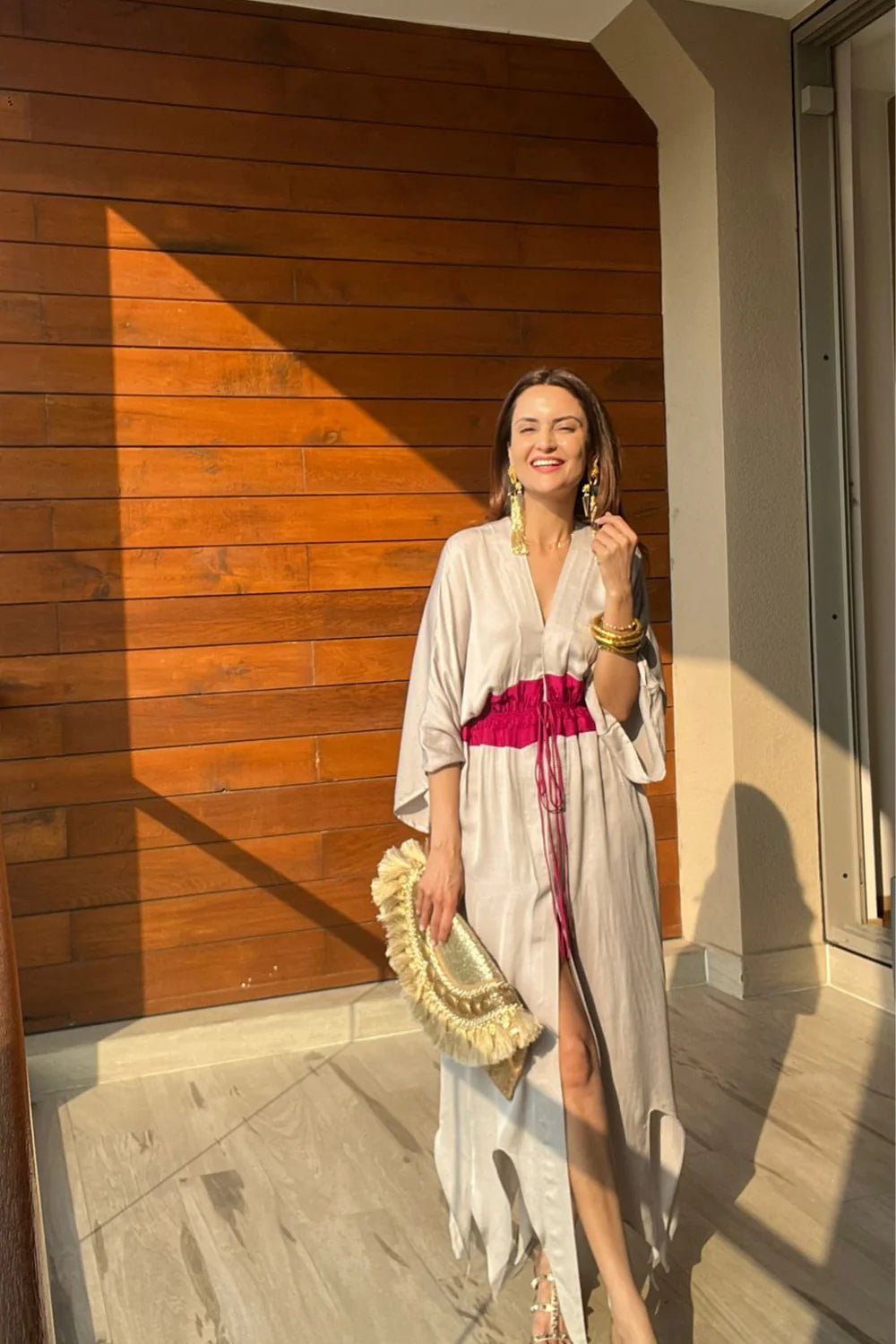 Grey - Wine Asymmetrical Cape - CiceroniDressesNeora