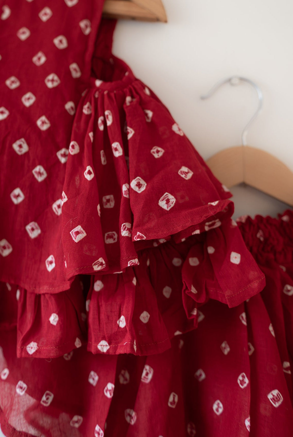 Gulal Cotton Red Bandhani Flowy Top and Skirt Coord Set - CiceroniLehenga SetLove The World Today