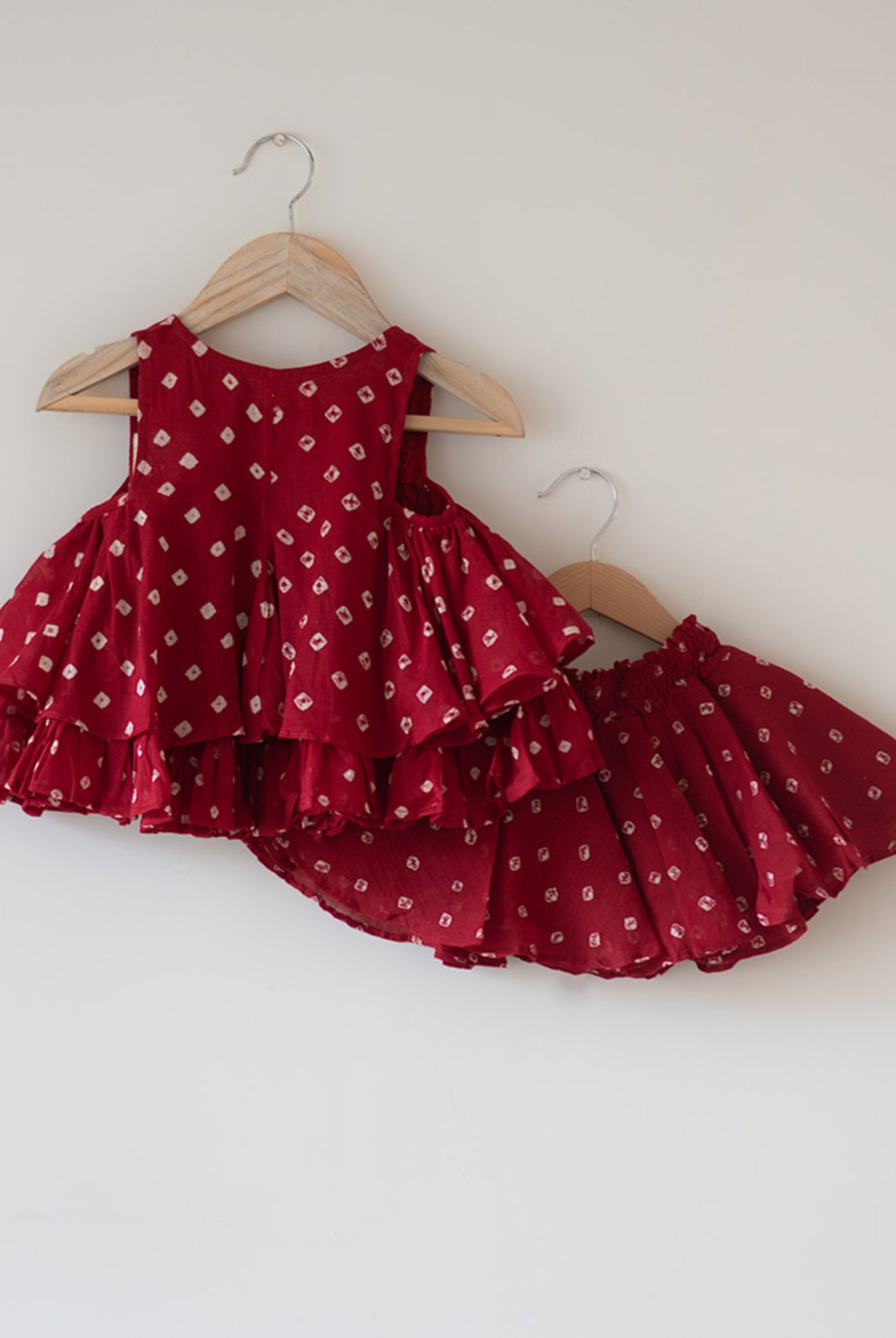 Gulal Cotton Red Bandhani Flowy Top and Skirt Coord Set - CiceroniLehenga SetLove The World Today