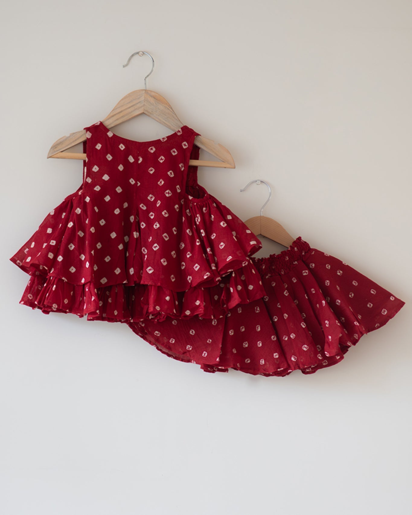 Gulal Cotton Red Bandhani Flowy Top and Skirt Coord Set - CiceroniLehenga SetLove The World Today