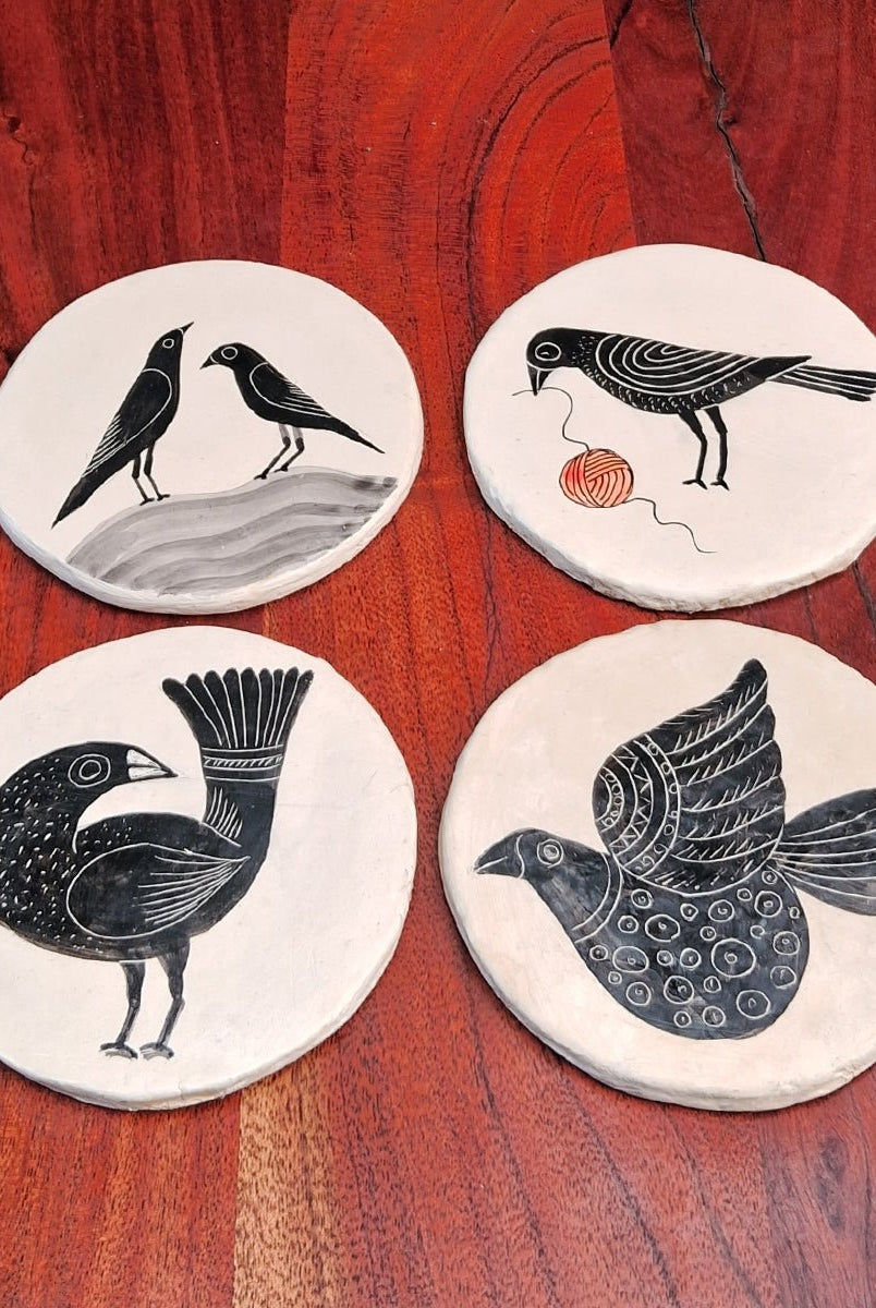 Hand - painted Bird Coasters - CiceroniCoastersAranya Earthcraft