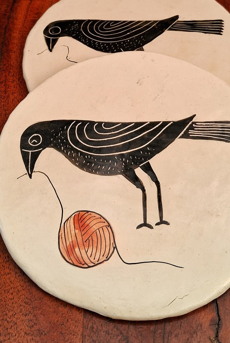 Hand - painted Bird Coasters - CiceroniCoastersAranya Earthcraft