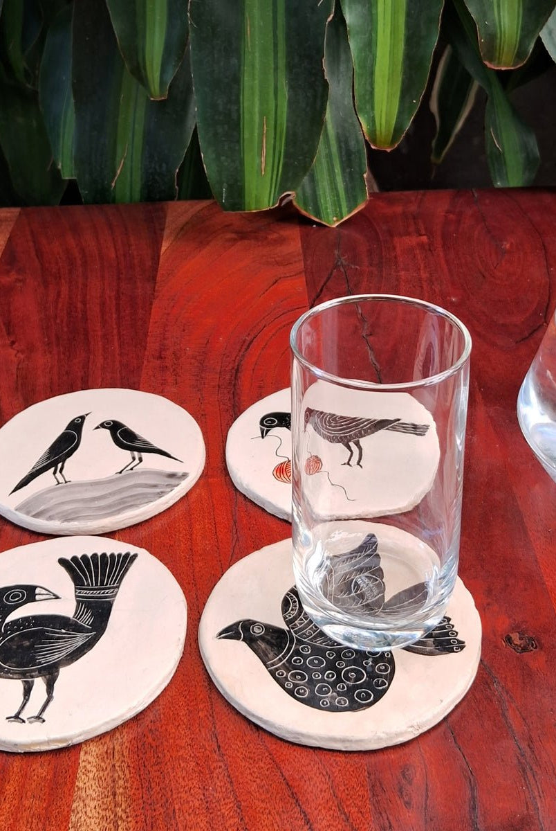 Hand - painted Bird Coasters - CiceroniCoastersAranya Earthcraft