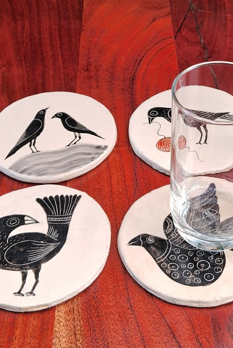 Hand - painted Bird Coasters - CiceroniCoastersAranya Earthcraft