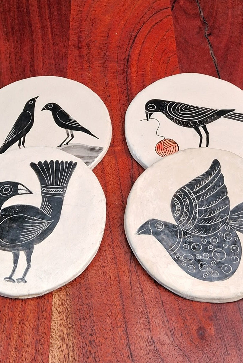 Hand - painted Bird Coasters - CiceroniCoastersAranya Earthcraft