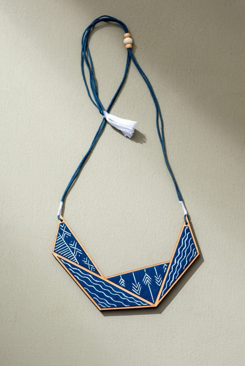 Hand Painted Blue Connecting Triangle Necklace - CiceroniNecklaceWhe by Abira