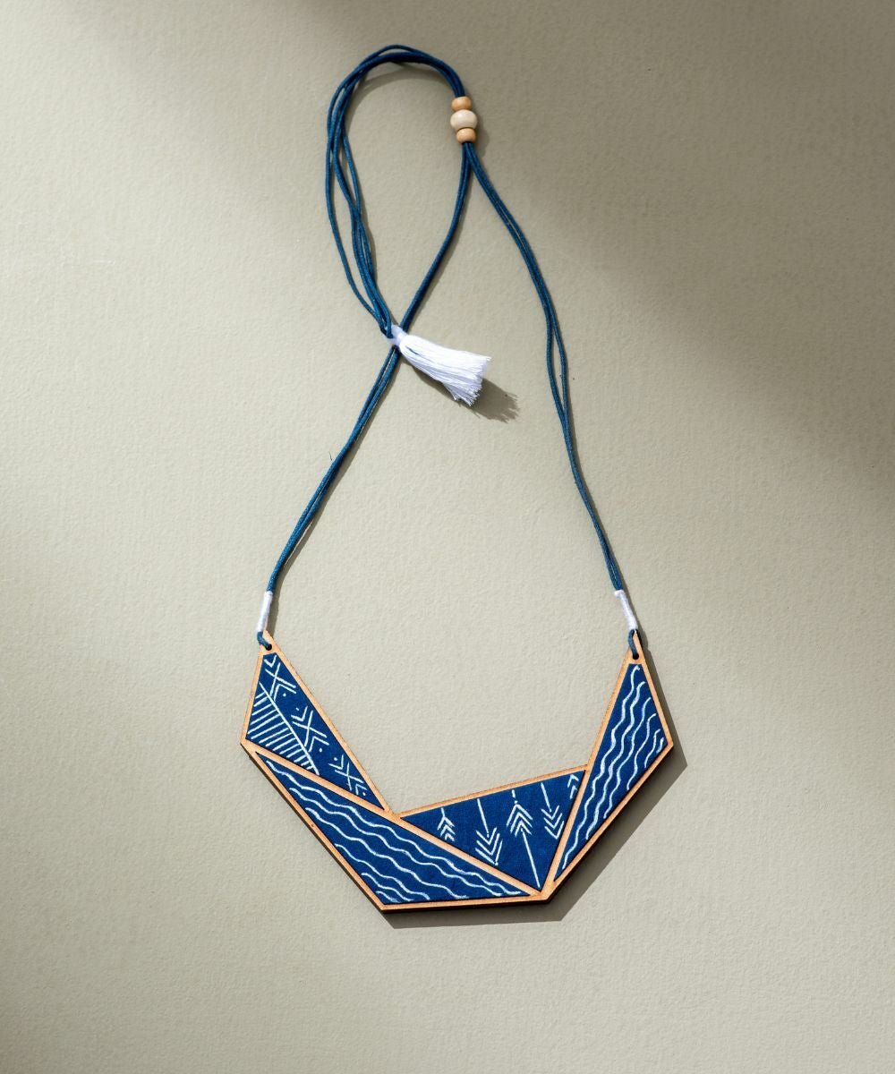 Hand Painted Blue Connecting Triangle Necklace - CiceroniNecklaceWhe by Abira