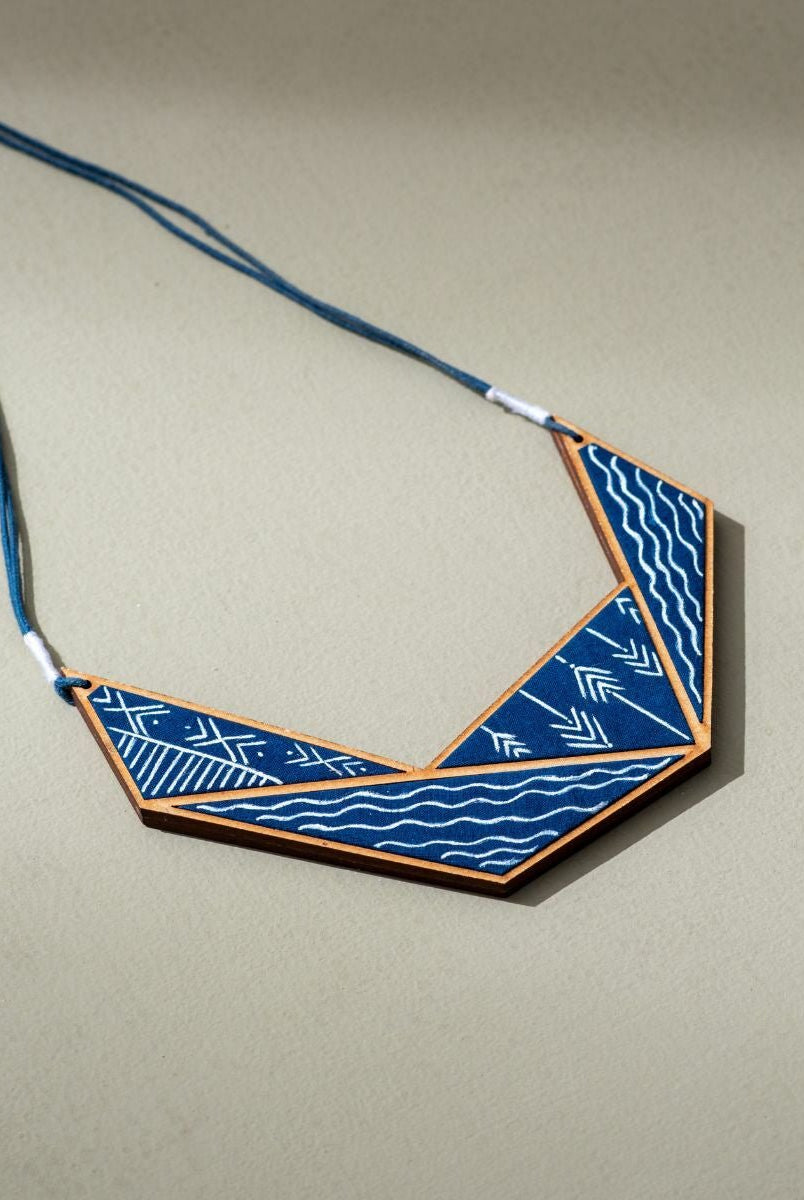 Hand Painted Blue Connecting Triangle Necklace - CiceroniNecklaceWhe by Abira