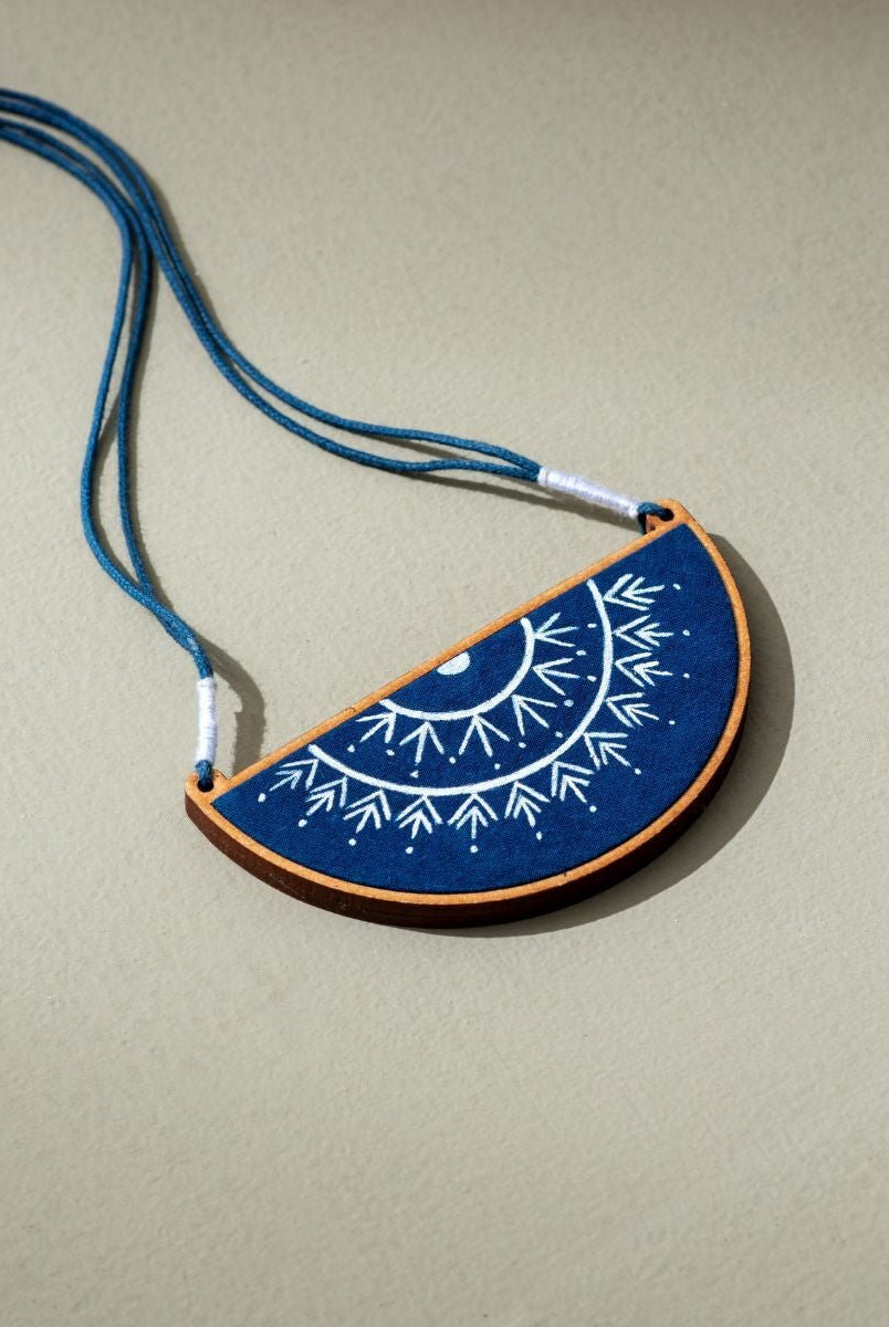 Hand Painted Blue Semi Circle Necklace - CiceroniNecklaceWhe by Abira