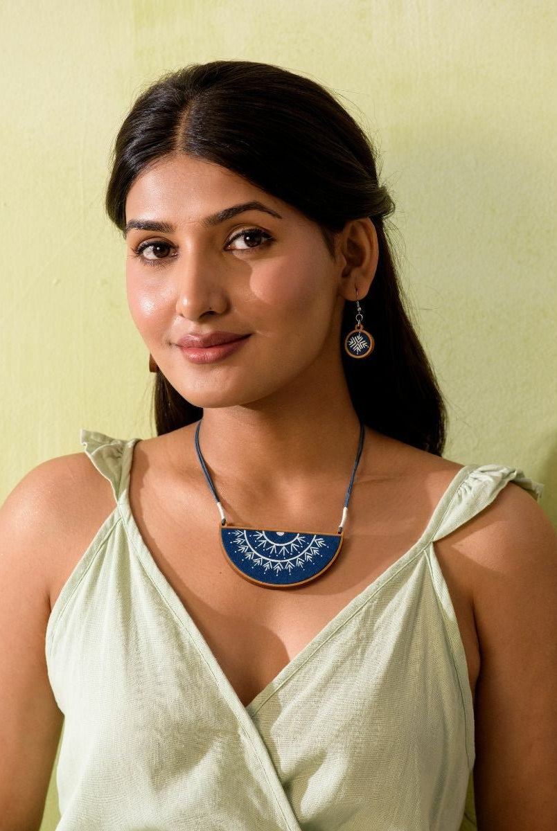 Hand Painted Blue Semi Circle Necklace - CiceroniNecklaceWhe by Abira