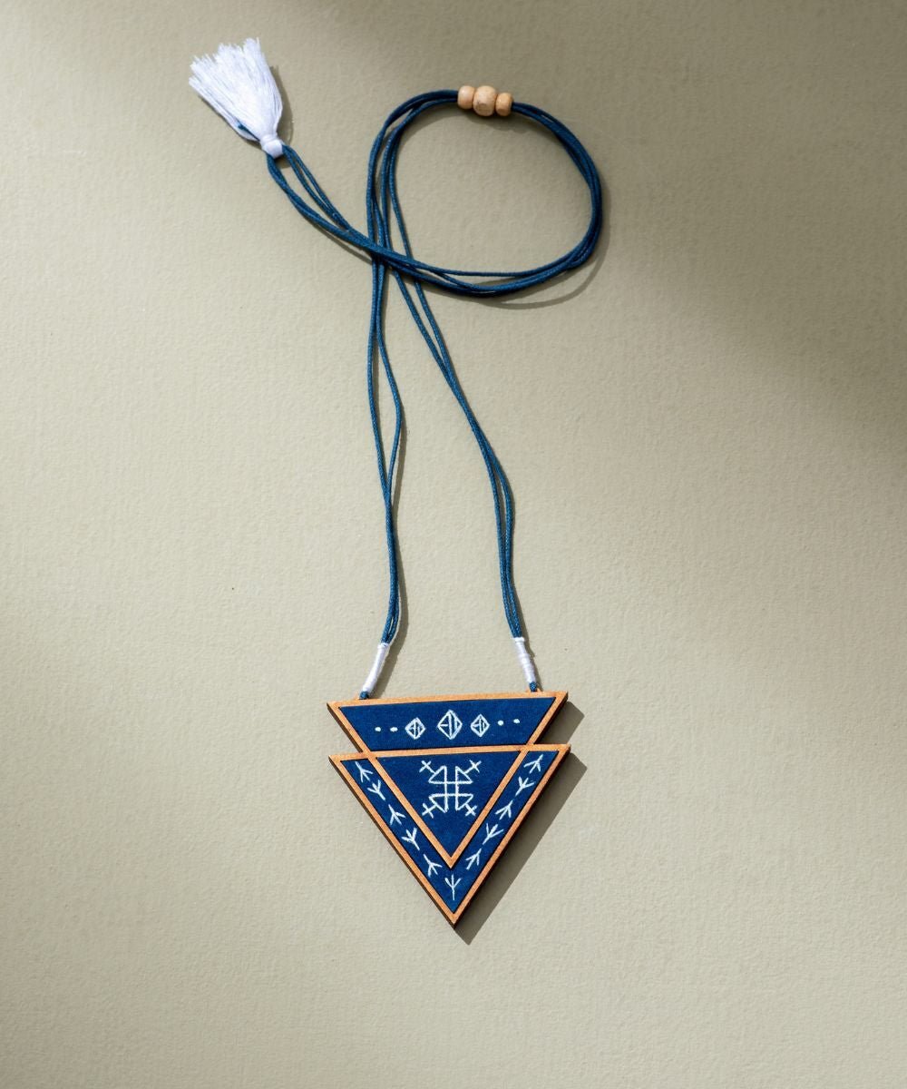 Hand Painted Blue Triangular Necklace - CiceroniNecklaceWhe by Abira