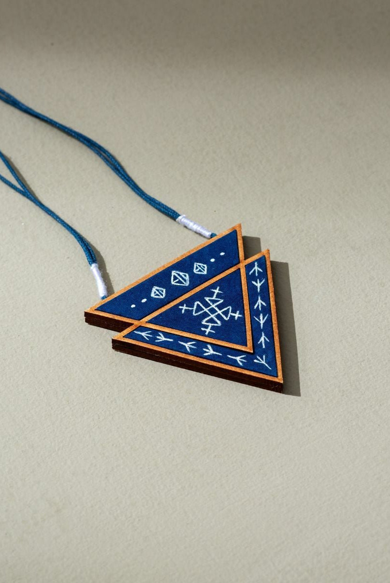 Hand Painted Blue Triangular Necklace - CiceroniNecklaceWhe by Abira
