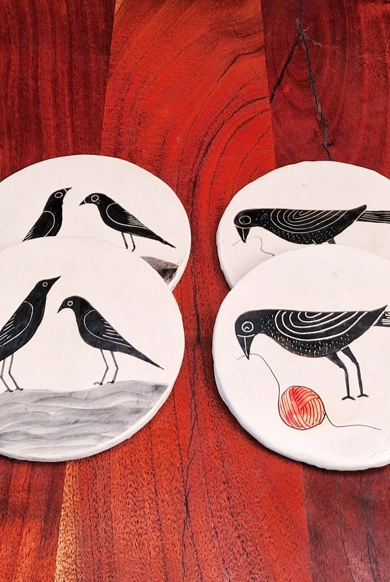Hand - painted Couple Bird Coasters - CiceroniCoastersAranya Earthcraft