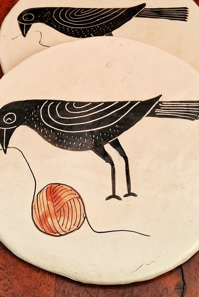 Hand - painted Couple Bird Coasters - CiceroniCoastersAranya Earthcraft