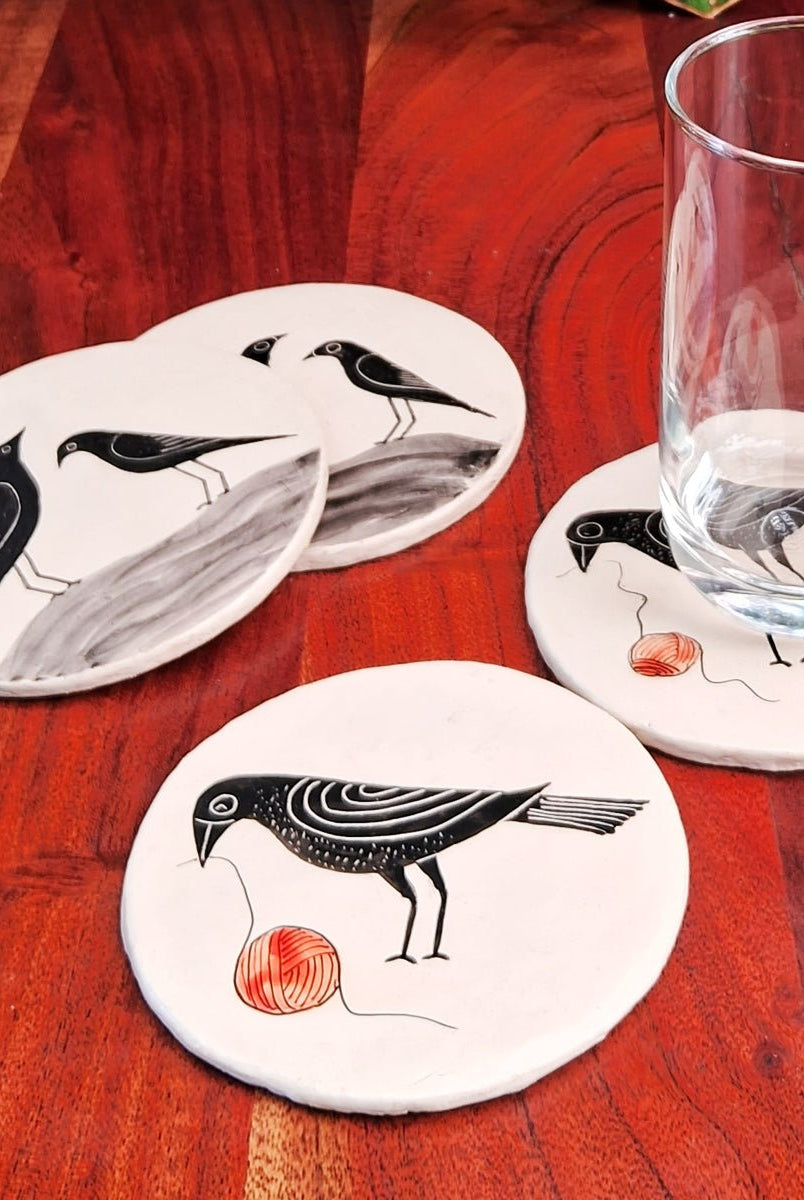 Hand - painted Couple Bird Coasters - CiceroniCoastersAranya Earthcraft