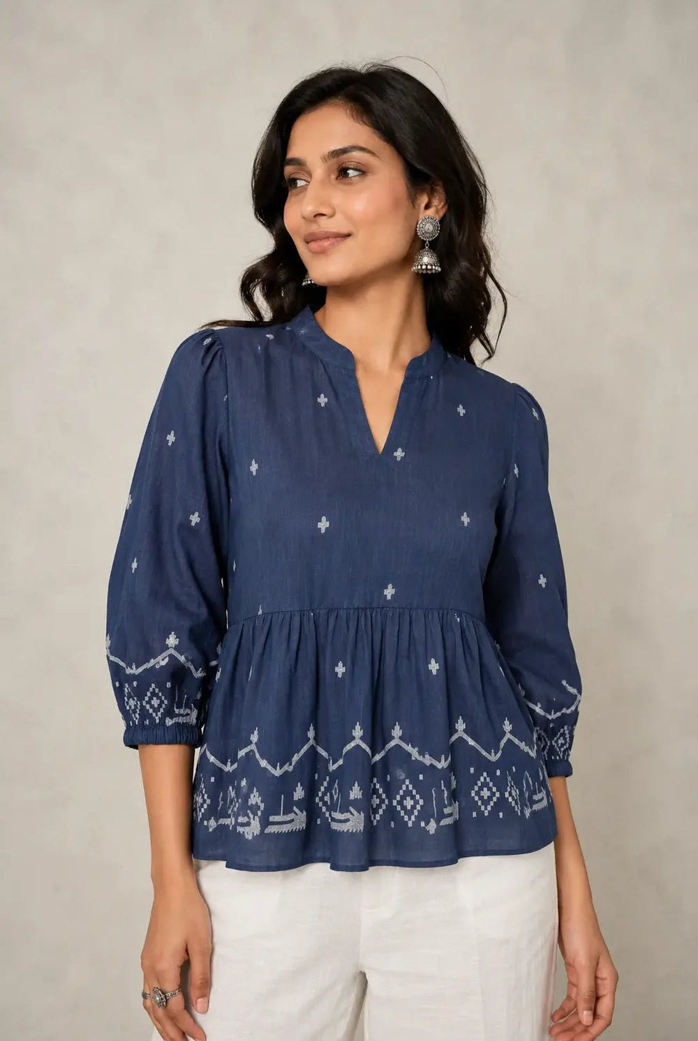 Handloom Indigo Jamdani Peplum Top - CiceroniTopsSutra Art of Clothing