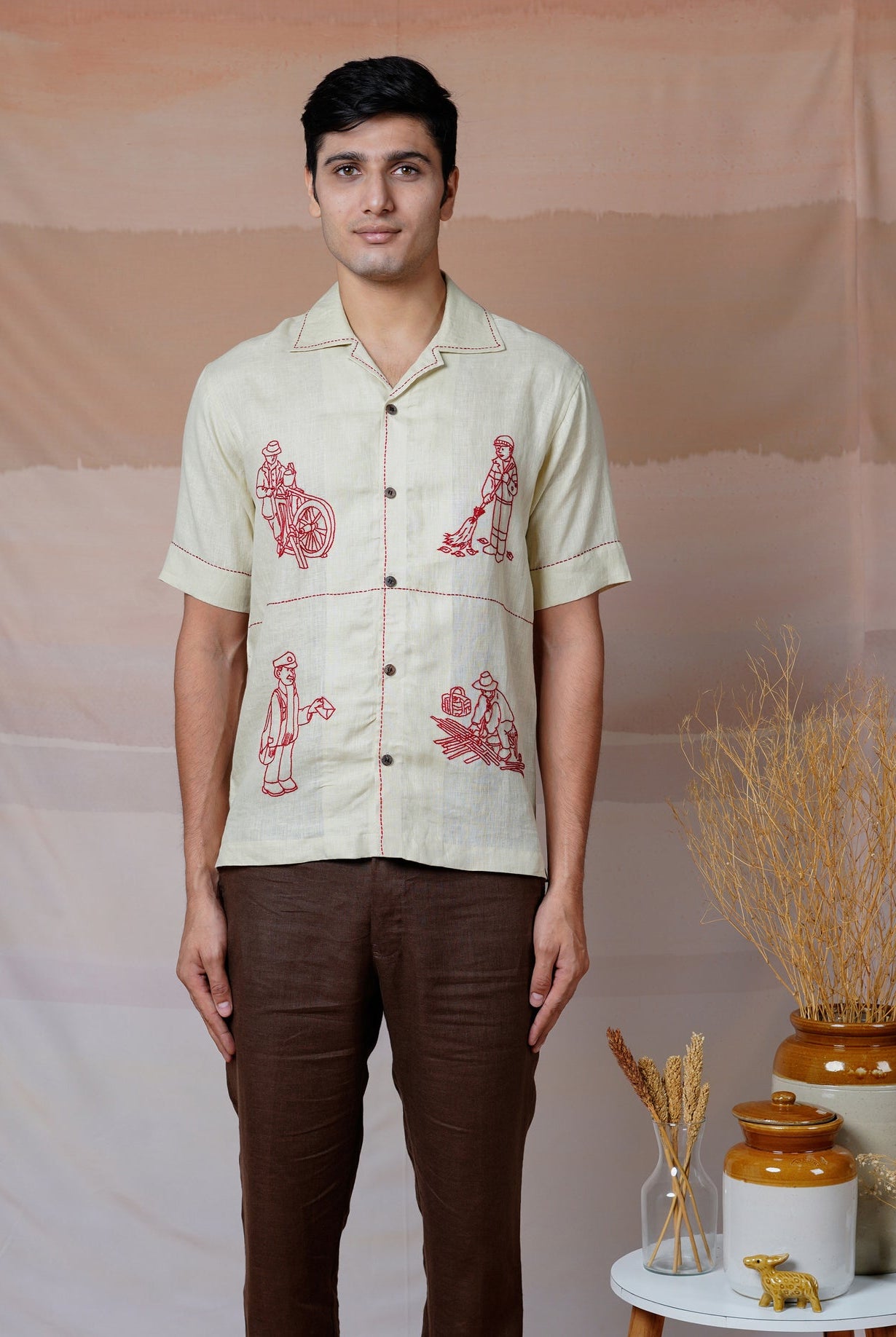Hands at Work - Hand Embroidered Unisex Linen Shirt - CiceroniShirtsCultura Studio