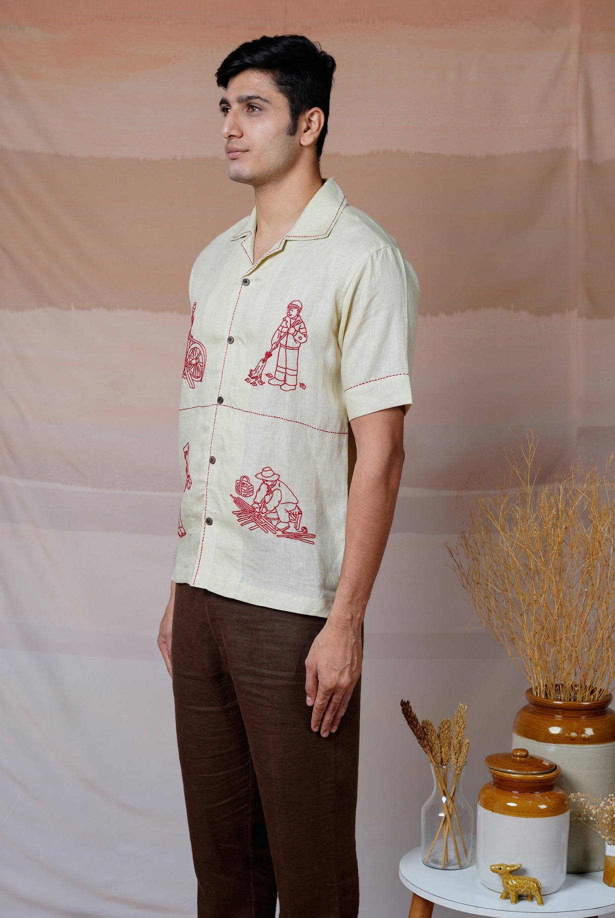 Hands at Work - Hand Embroidered Unisex Linen Shirt - CiceroniShirtsCultura Studio