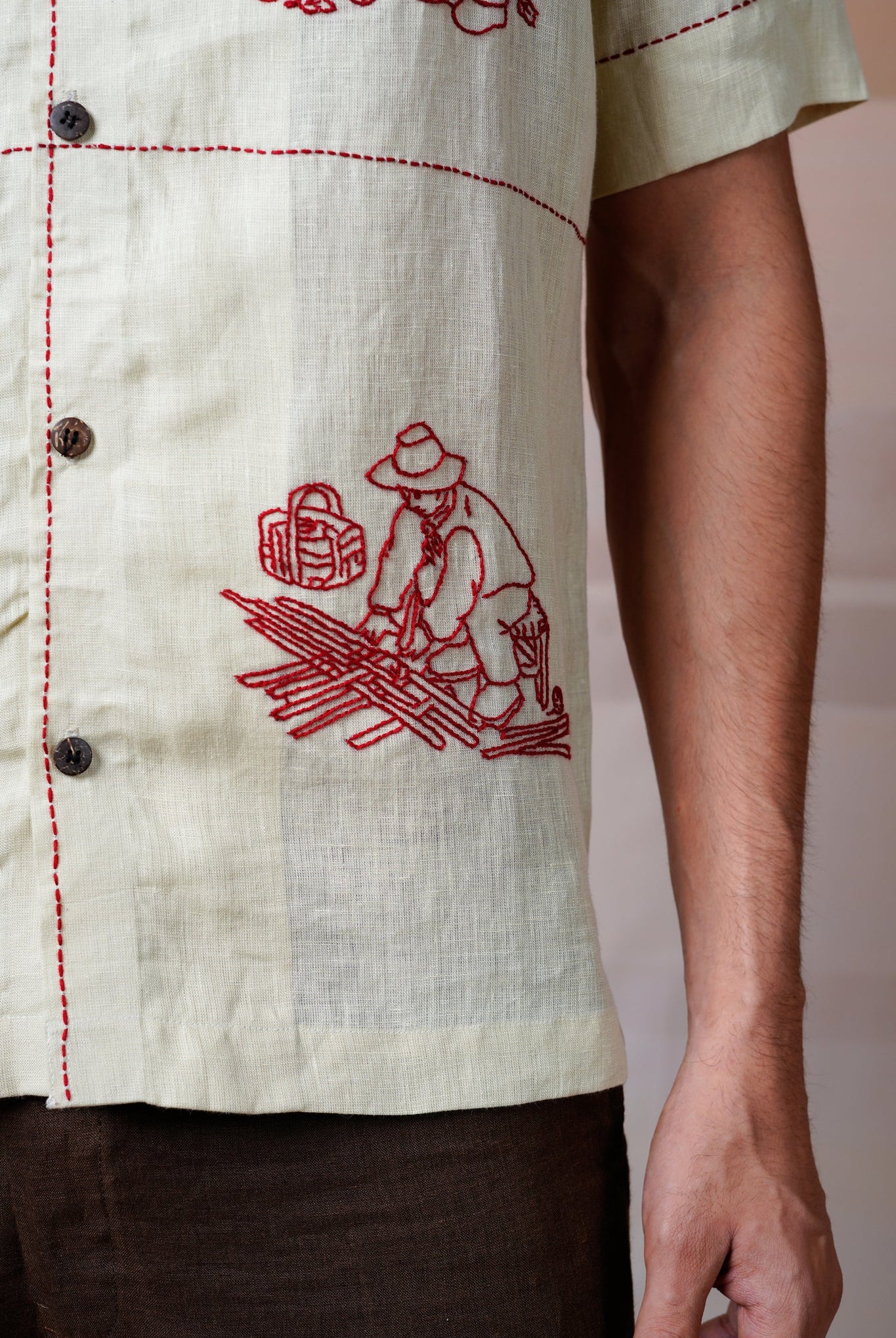 Hands at Work - Hand Embroidered Unisex Linen Shirt - CiceroniShirtsCultura Studio