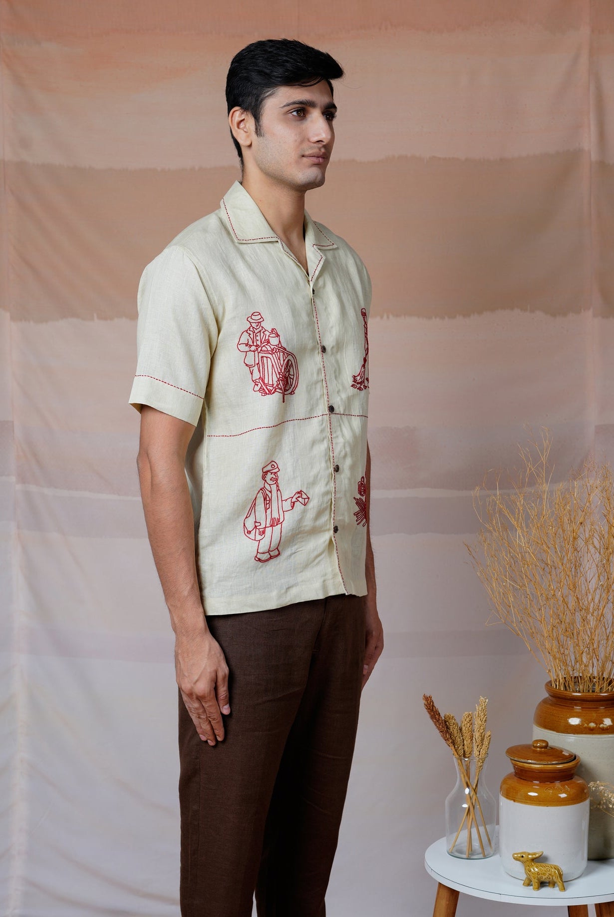 Hands at Work - Hand Embroidered Unisex Linen Shirt - CiceroniShirtsCultura Studio