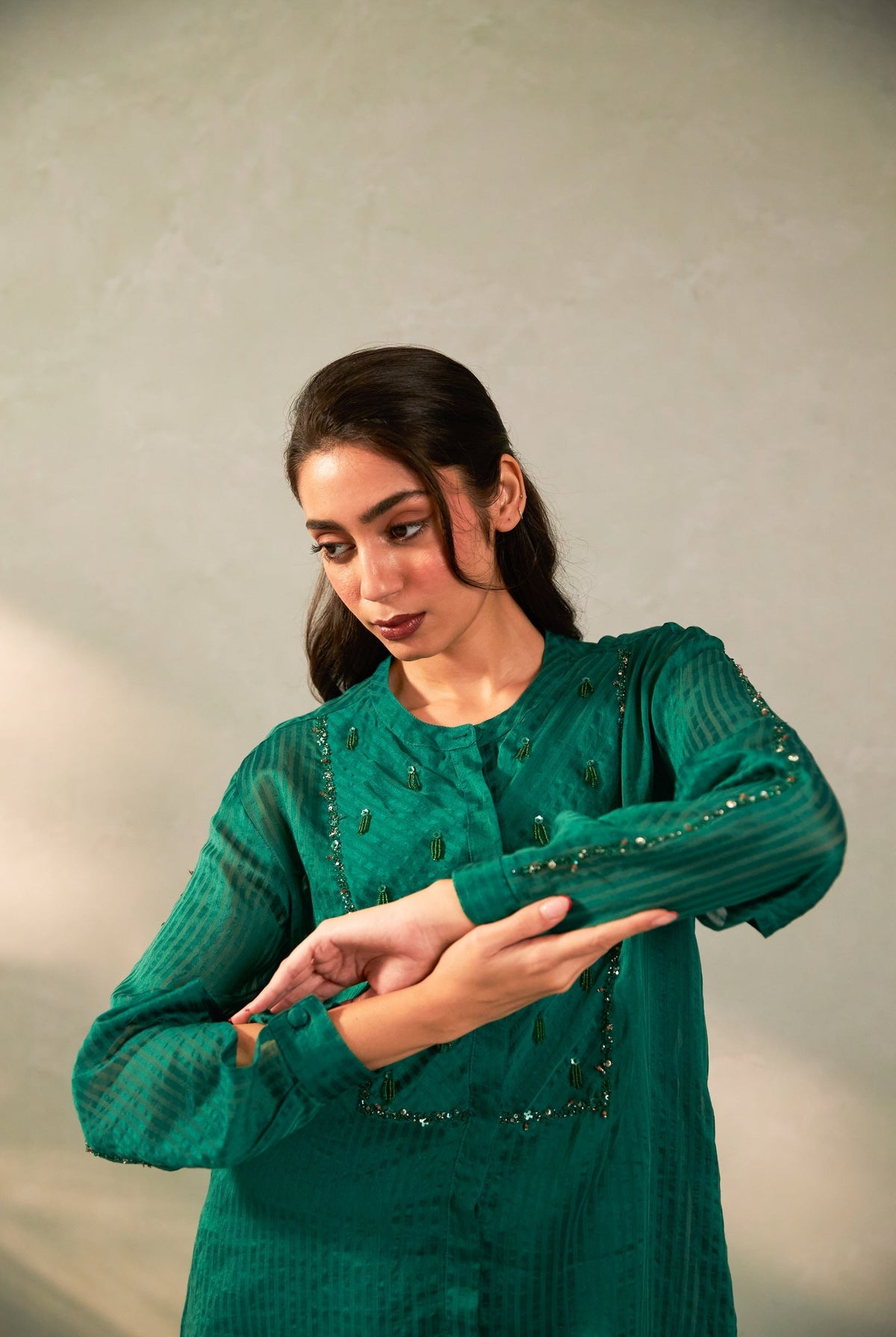 Hariyali Bahaar Embroidered Co-ord Set- Set of 2 - CiceroniKurta Set, Festive WearPants and Pajamas