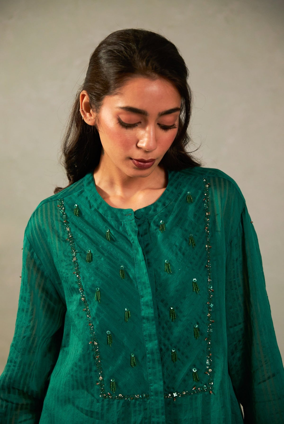 Hariyali Bahaar Embroidered Co-ord Set- Set of 2 - CiceroniKurta Set, Festive WearPants and Pajamas