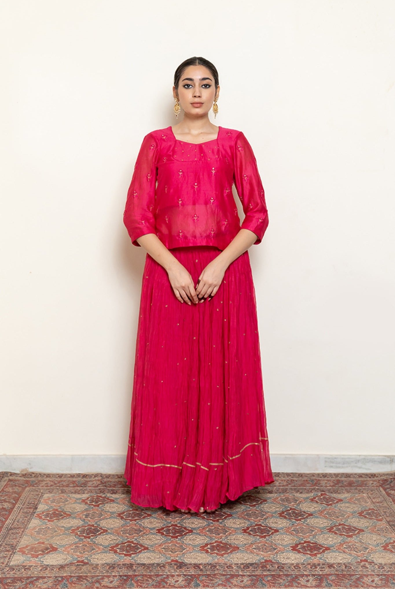 Heer Kanchadi Set - Rani Pink (Set of 3) - CiceroniKurta Set, Festive wearNirjara