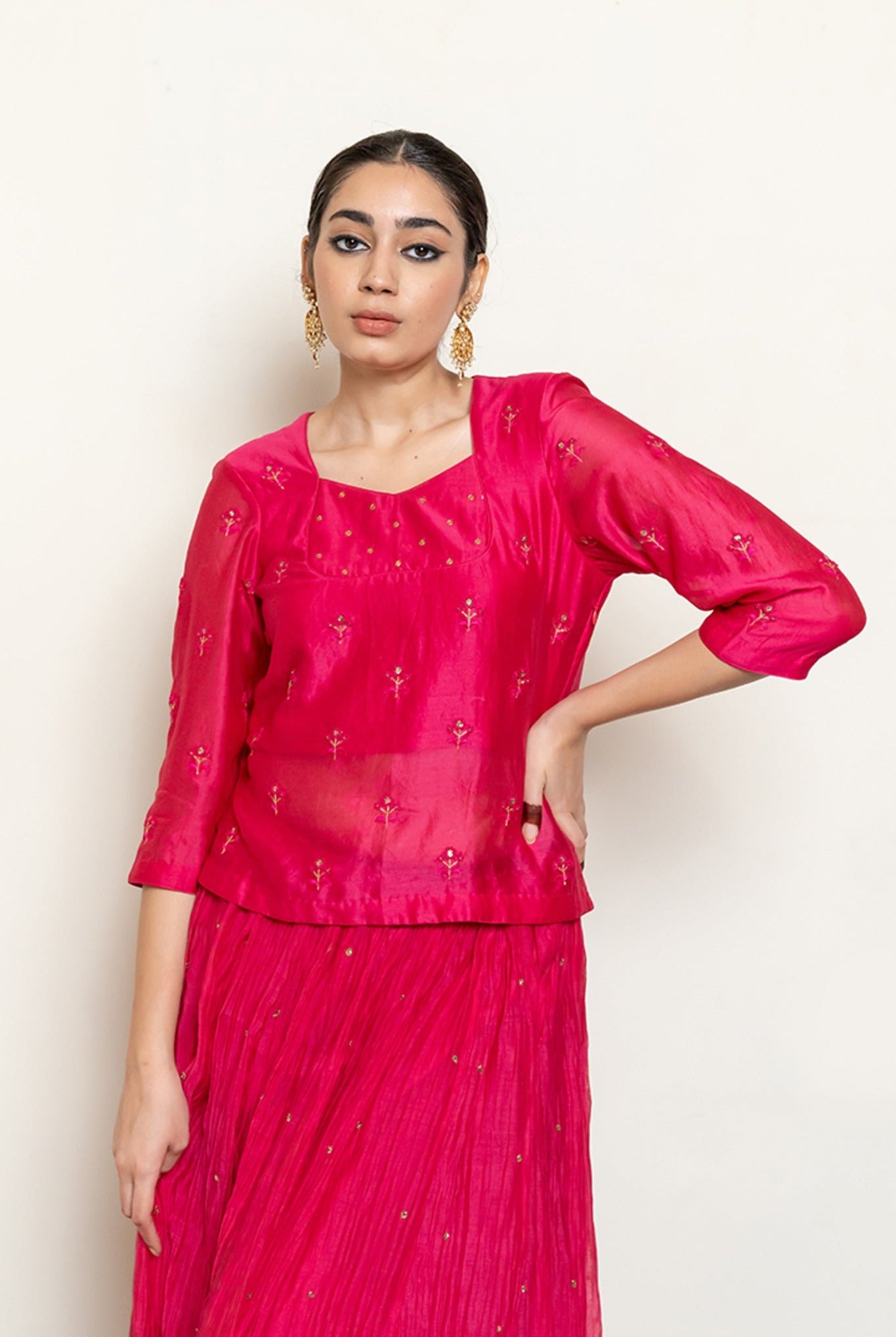 Heer Kanchadi Set - Rani Pink (Set of 3) - CiceroniKurta Set, Festive wearNirjara