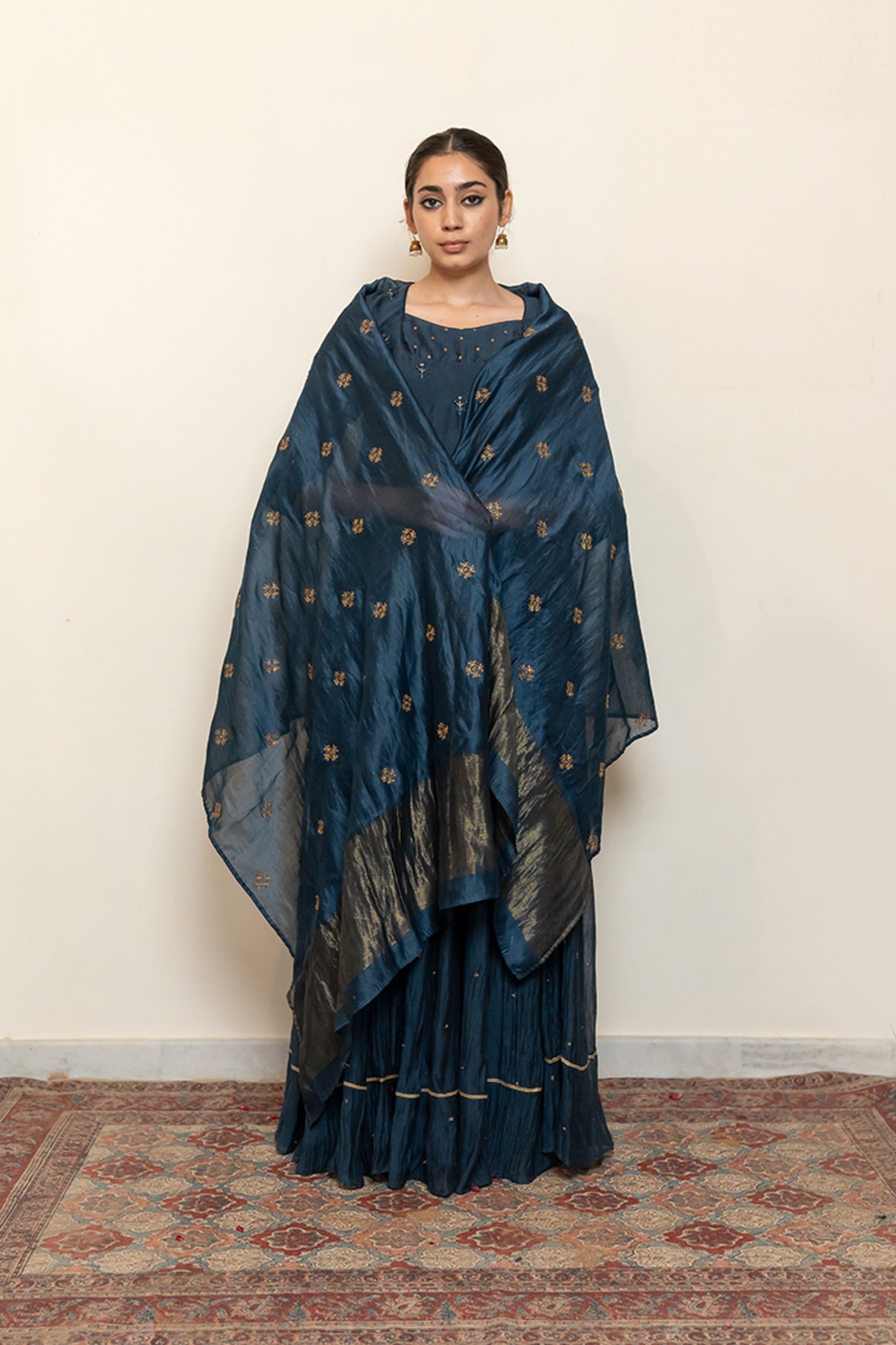 Heer Kanchadi Set - Teal Blue (Set of 3) - CiceroniKurta Set, Festive wearNirjara