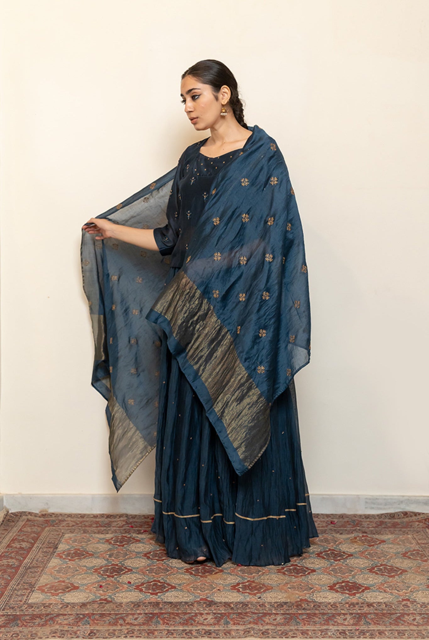 Heer Kanchadi Set - Teal Blue (Set of 3) - CiceroniKurta Set, Festive wearNirjara