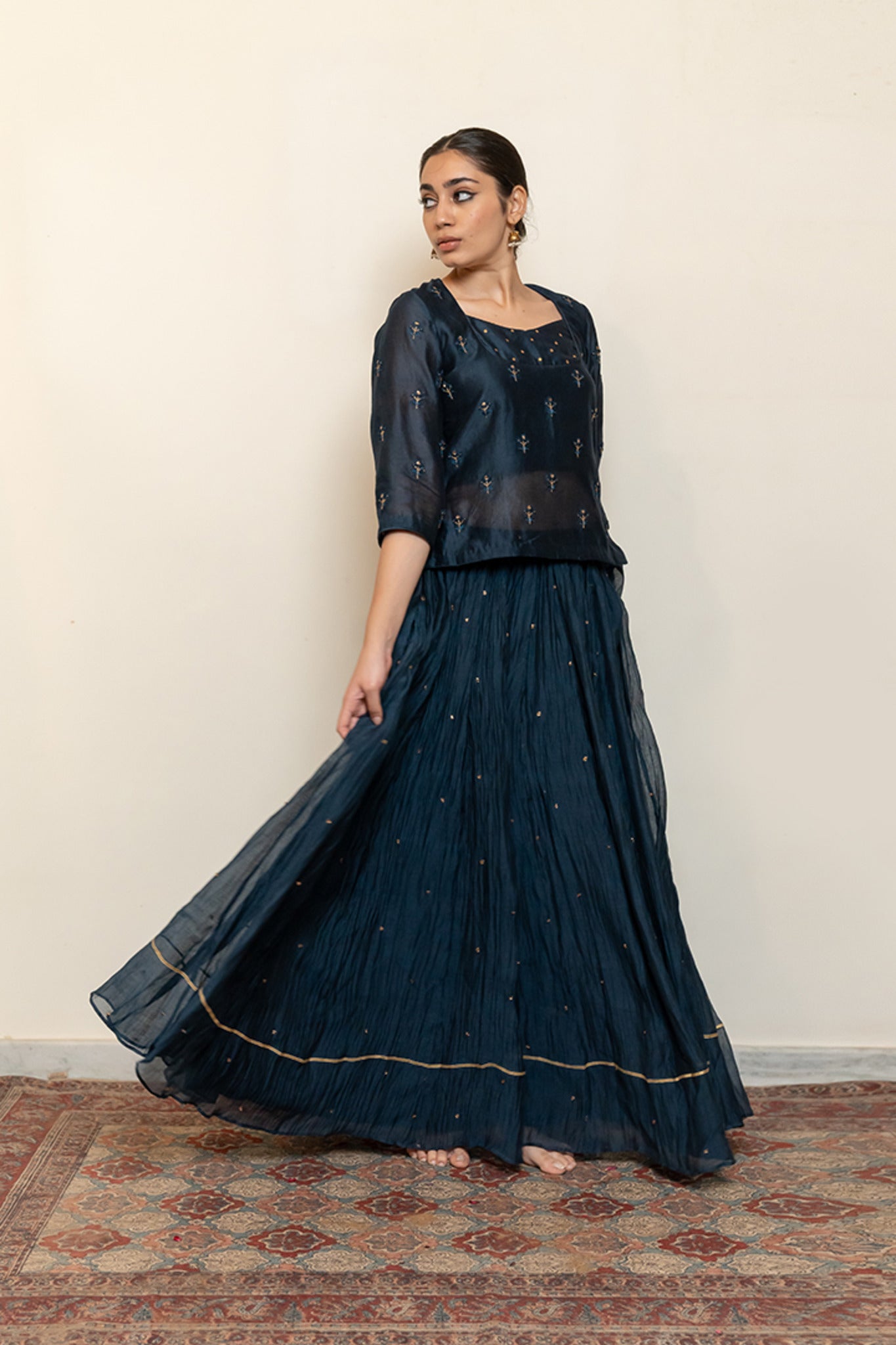 Heer Kanchadi Set - Teal Blue (Set of 3) - CiceroniKurta Set, Festive wearNirjara