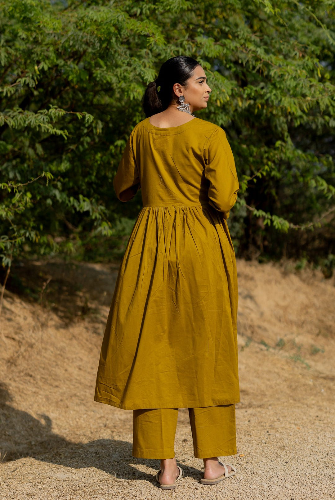 Henna Green Gathered Kurta Set - CiceroniKurta Set, Everyday WearMaidaan