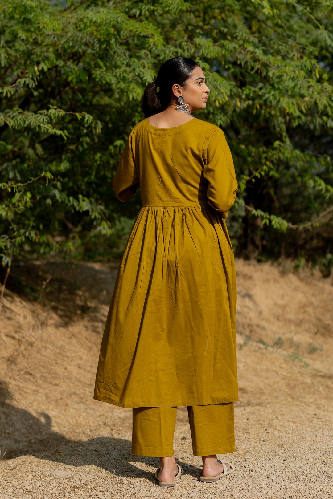 Henna Green Gathered Kurta Set - CiceroniKurta Set, Everyday WearMaidaan