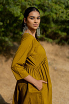 Henna Green Gathered Kurta Set - CiceroniKurta Set, Everyday WearMaidaan