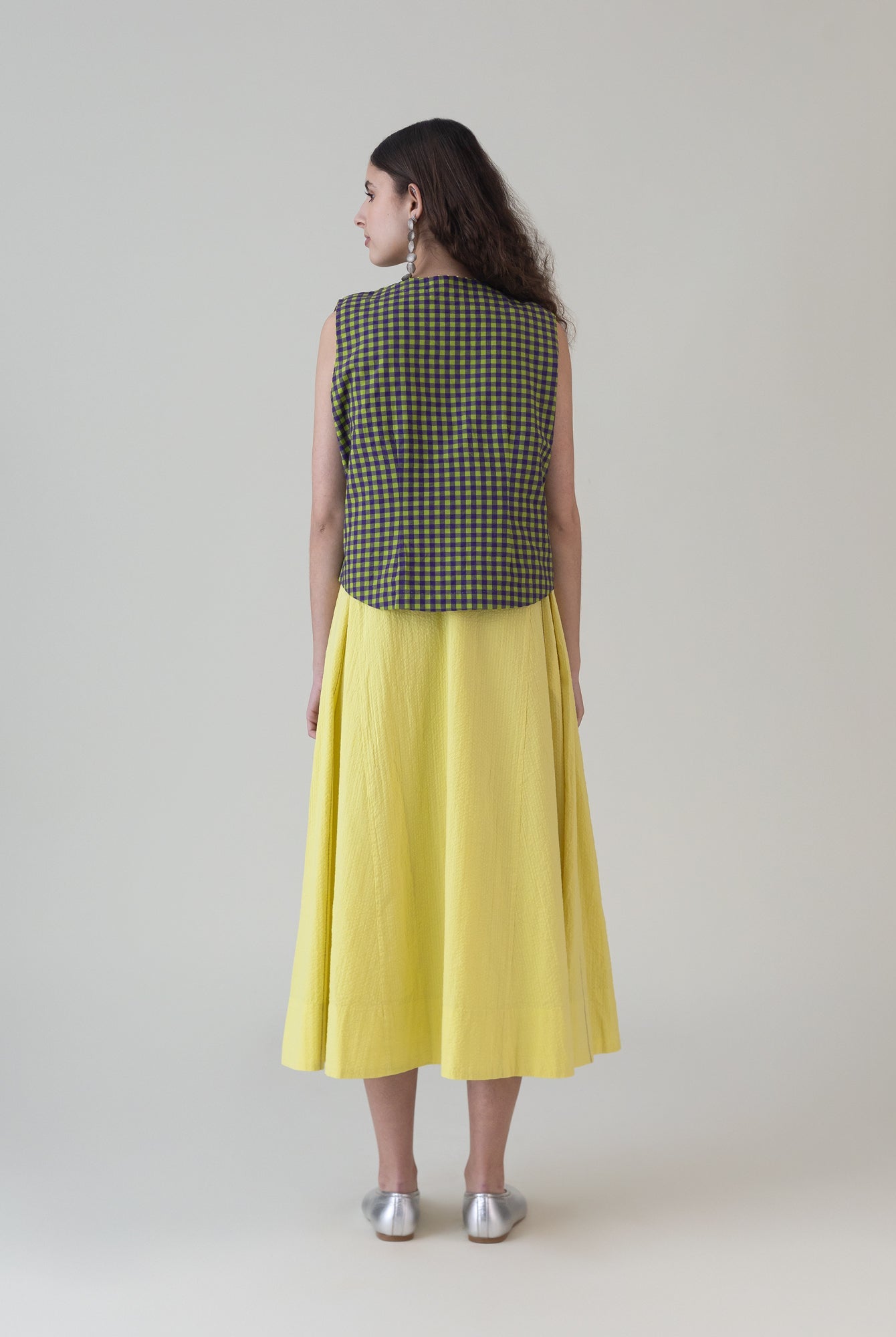 Hikono Vest Purple Lime Gingham Top - CiceroniWomen ShirtsShades of India