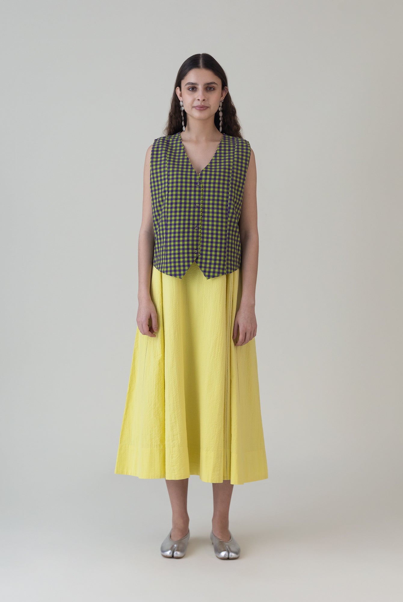 Hikono Vest Purple Lime Gingham Top - CiceroniWomen ShirtsShades of India