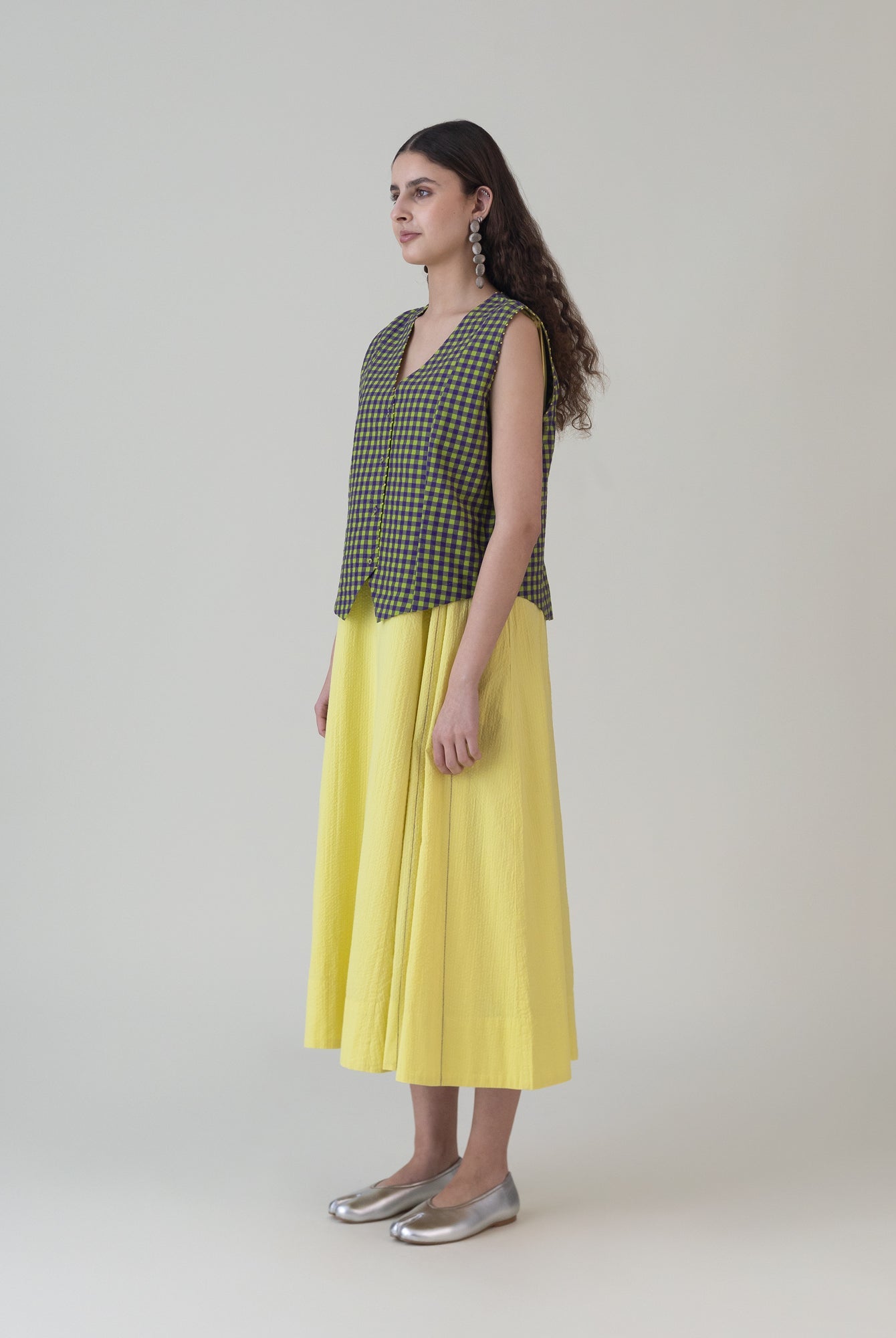 Hikono Vest Purple Lime Gingham Top - CiceroniWomen ShirtsShades of India