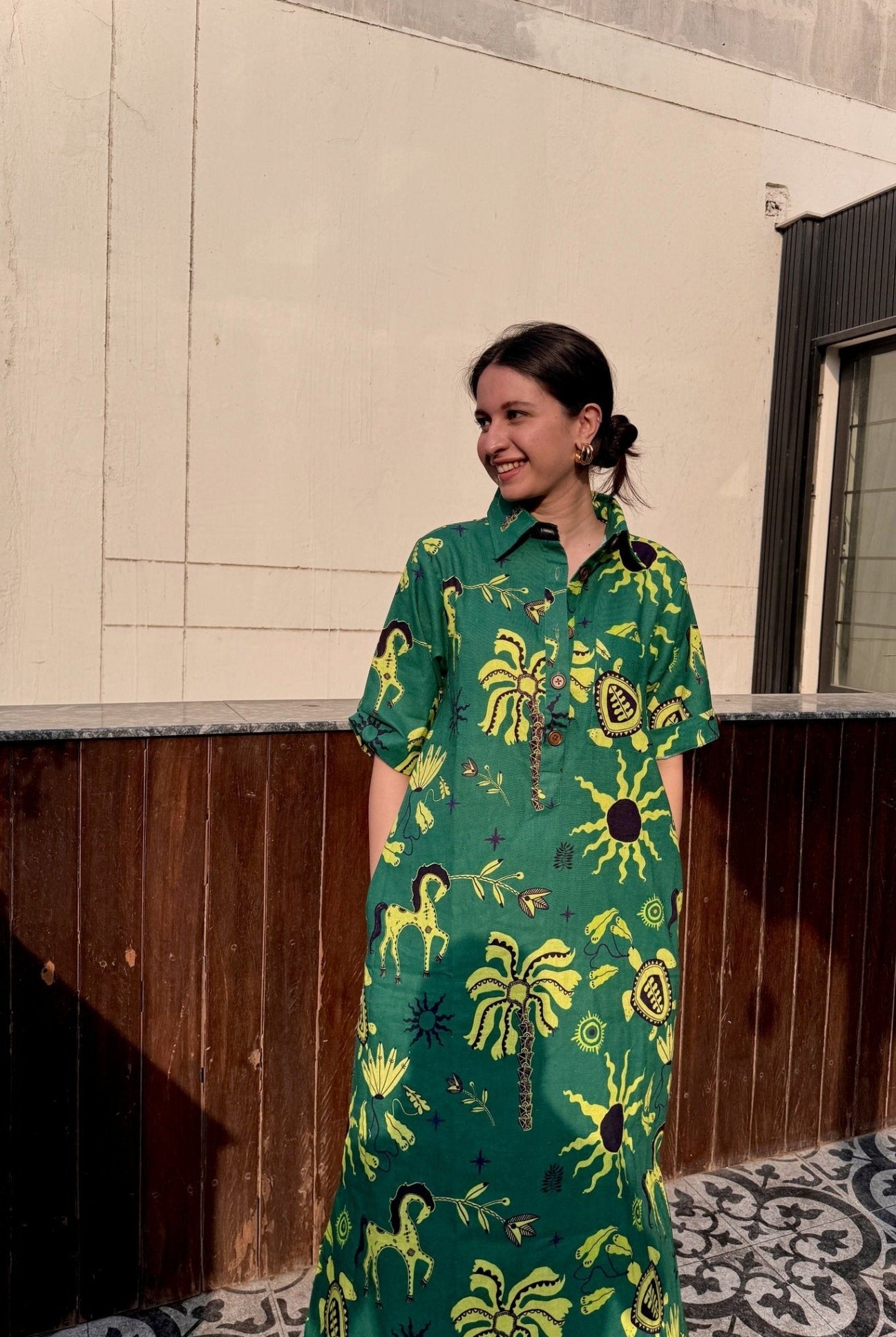 Honeydew Kaftan In Hera Print - CiceroniKaftanHappi Space