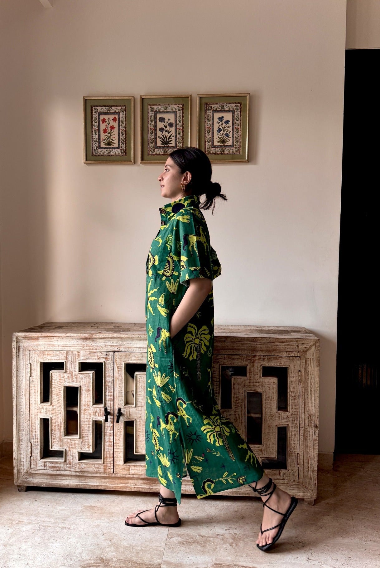 Honeydew Kaftan In Hera Print - CiceroniKaftanHappi Space