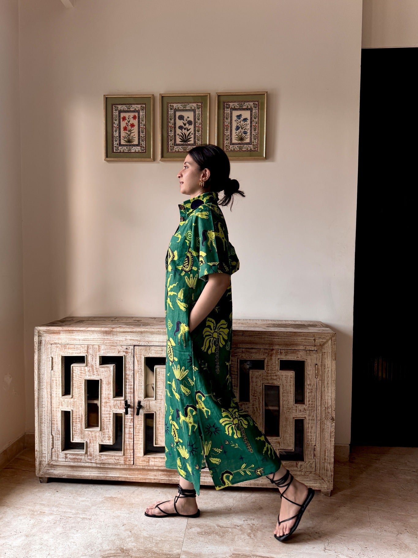 Honeydew Kaftan In Hera Print - CiceroniKaftanHappi Space