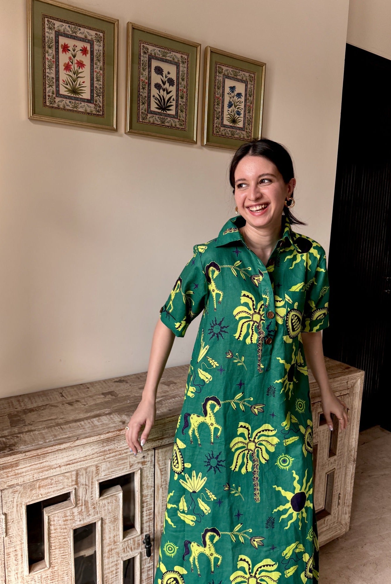 Honeydew Kaftan In Hera Print - CiceroniKaftanHappi Space