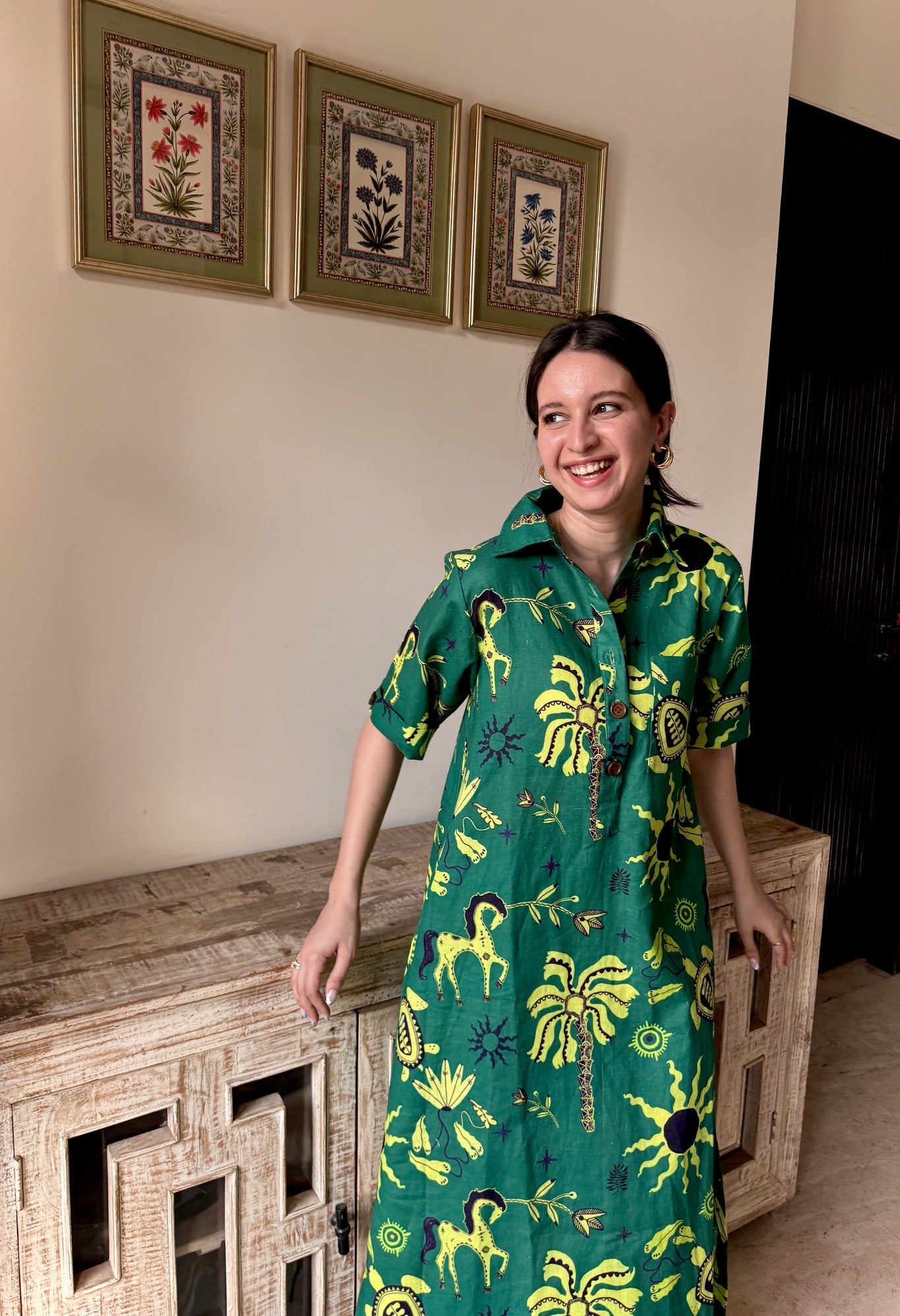 Honeydew Kaftan In Hera Print - CiceroniKaftanHappi Space