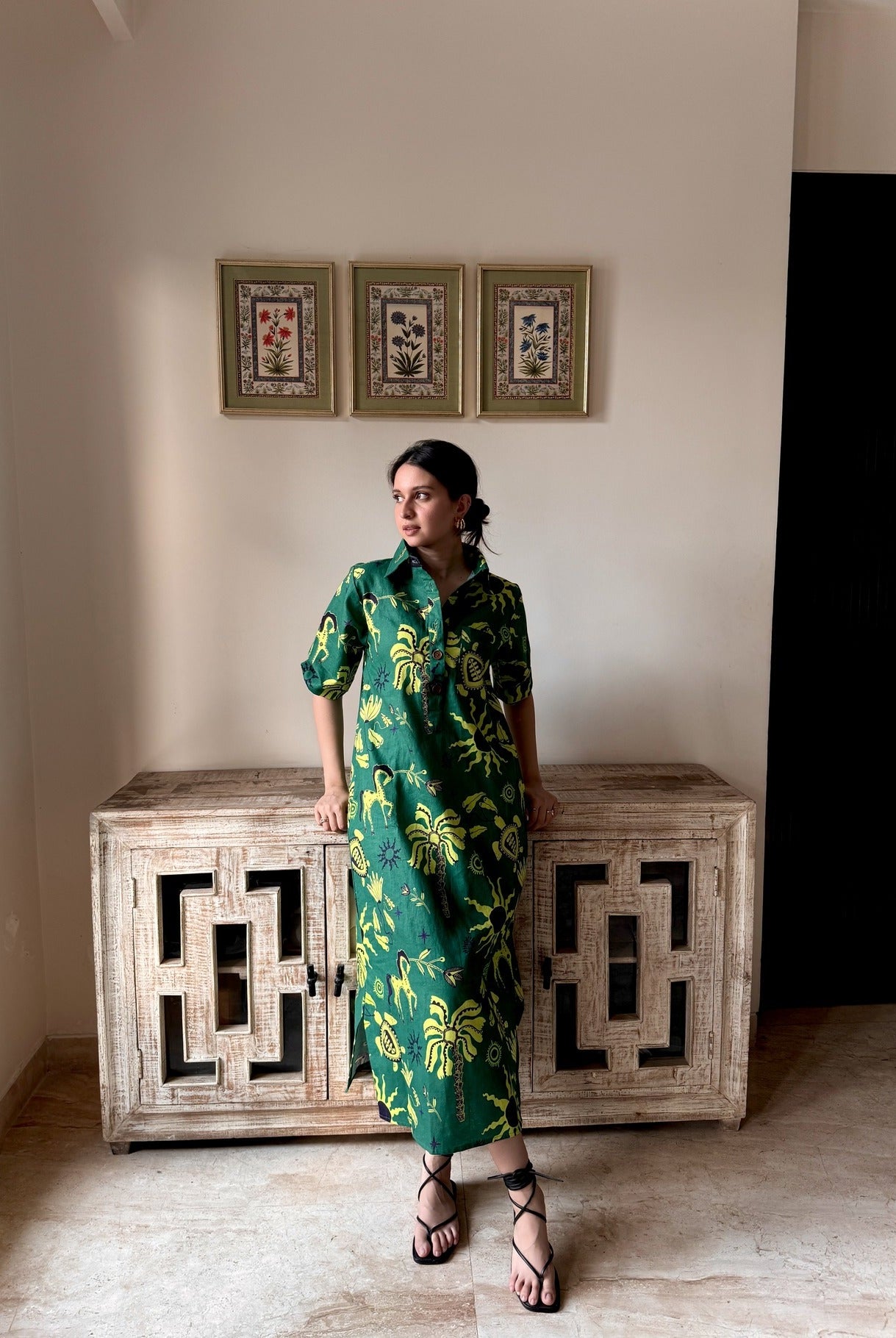 Honeydew Kaftan In Hera Print - CiceroniKaftanHappi Space