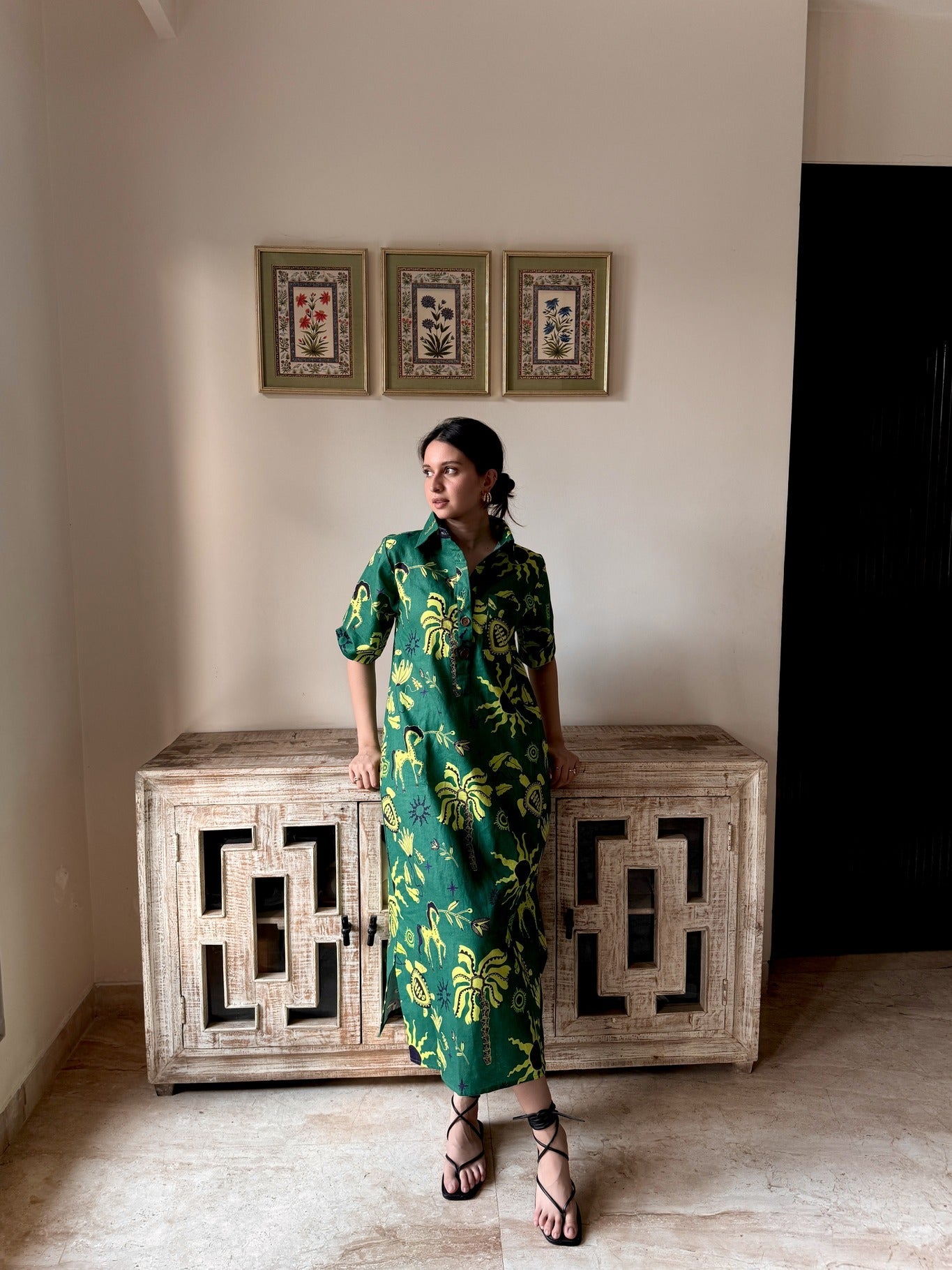 Honeydew Kaftan In Hera Print - CiceroniKaftanHappi Space