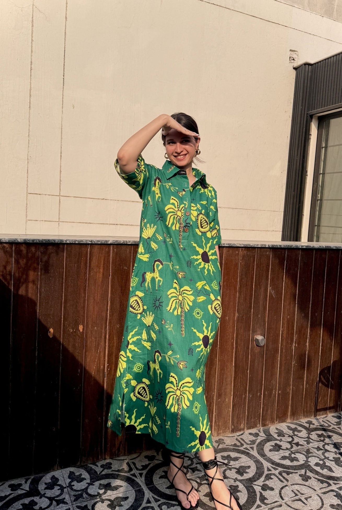 Honeydew Kaftan In Hera Print - CiceroniKaftanHappi Space