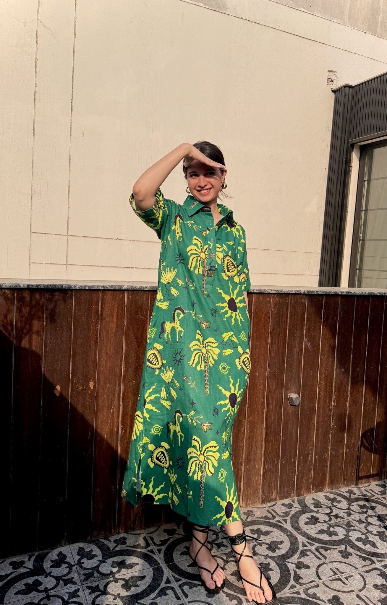 Honeydew Kaftan In Hera Print - CiceroniKaftanHappi Space