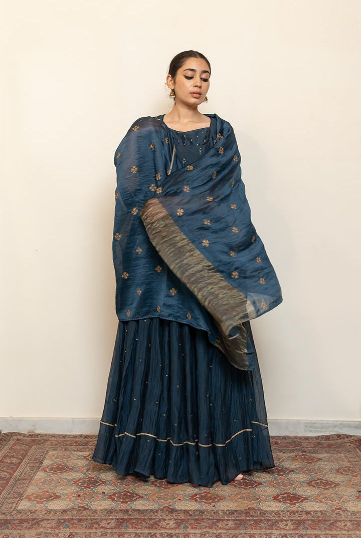 Hoor Odhani - Teal Blue - CiceroniOdhaniNirjara