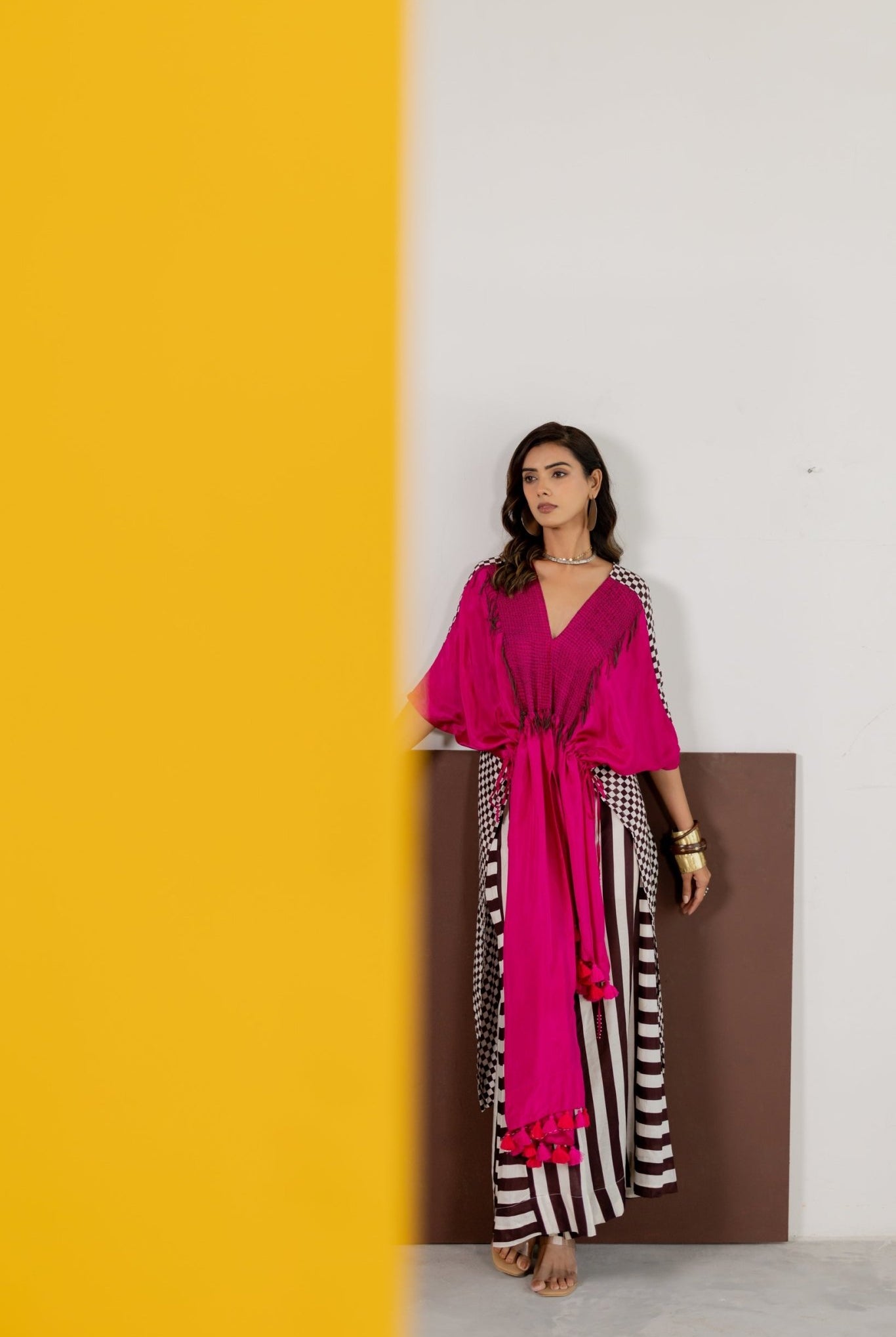 Hot Pink Habutai Silk Kaftan Set - CiceroniKurta Set, Festive WearTussah