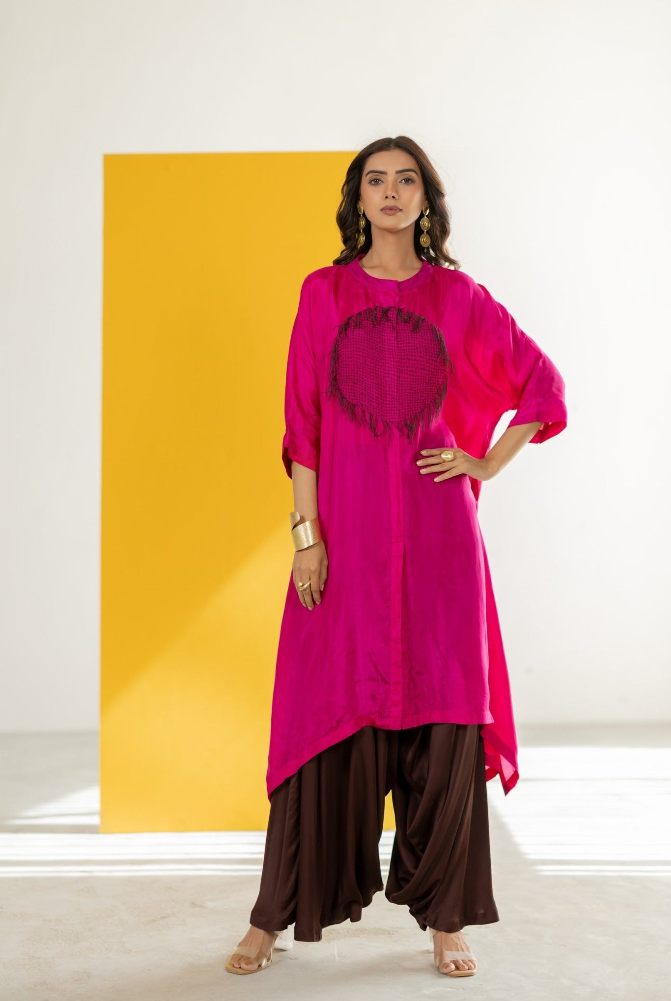 Hot Pink Kaftan Set - CiceroniKurta Set, Festive WearTussah