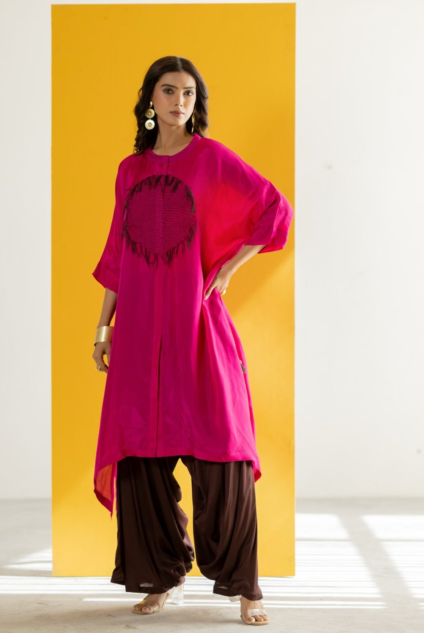 Hot Pink Kaftan Set - CiceroniKurta Set, Festive WearTussah